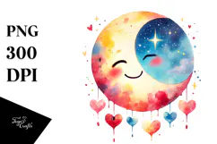 Washed Moon with Hearts, Transparent PNG Product Image 1