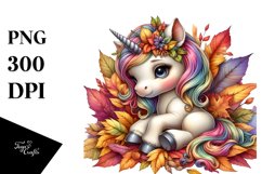 Colorful Unicorn with Autumn Leaves PNG Product Image 3