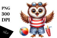Excited Owl Beachwear | White Background Clipart Product Image 1