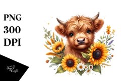 Baby Highland Cow Sunflower Clipart Product Image 1