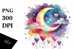 Colorful Moon with Hanging Hearts PNG Product Image 1
