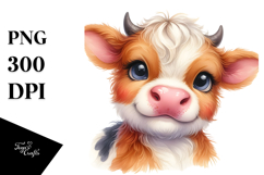 Cute Smiling Baby Highland Cow PNG Product Image 1