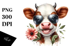 Cute Cow with Sunglasses, PNG Product Image 1