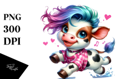 Vibrant Baby Cow Running with Cool Haircut PNG Product Image 1