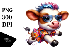 Vibrant Baby Cow Running with Cool Haircut PNG Product Image 1