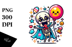 Funny Skeleton with Balloon and Cape PNG Product Image 1