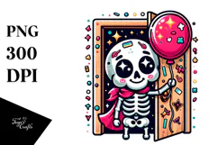 Funny Skeleton with Balloon and Cape PNG Product Image 1