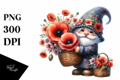 Gnome Basket Poppy Bouquet Watercolor Clipart Product Image 1