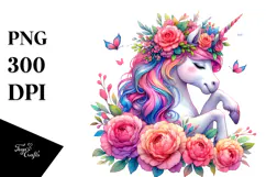 Vibrant Cute Unicorn Watercolor PNG Product Image 1