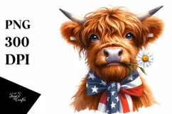 Highland Cow Portrait Tie USA Flag Colors Product Image 1