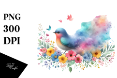 Colorful Bird Spring Flowers PNG Product Image 1