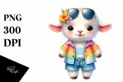 Colorful Cute Baby Lamb Summer | Sublimation Clipart Product Image 1