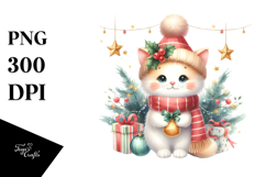 Watercolor Cat with Christmas Decorations, Transparent PNG Product Image 1