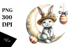Modern Bunny with Sunglasses on Half Moon PNG Product Image 1