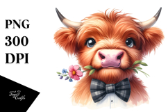 Funny Highland Cow with Flower, PNG Product Image 1