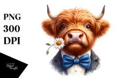 Happy Highland Cow with Flower, PNG Product Image 1