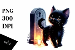 Cute Black Cat Grave Drawing | Clipart Product Image 1
