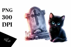 Cute Black Cat Grave Drawing | Clipart Product Image 3