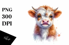 Watercolor Highland Cow Sticker | Sublimation | Clipart Product Image 1