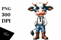 Cow Sunglasses Boots Watercolor Clipart Product Image 1