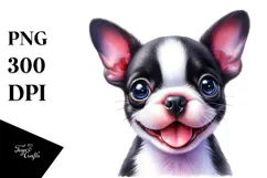 Cute Boston Terrier Dog with Big Eyes, PNG Product Image 1