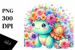 Colorful Turtle with Flower Crown Clipart, High-Resolution Product Image 3