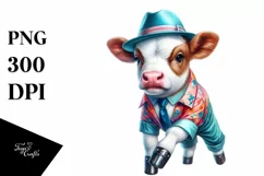 Colorful Cow in Swing Dancer Attire PNG Product Image 3