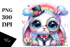 Cute Baby Rabbit with Monocle PNG Product Image 1