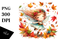 Colorful Cute Fairy with Autumn Leaves PNG Product Image 1
