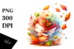 Colorful Cute Fairy with Autumn Leaves PNG Product Image 1
