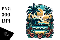 Retro Tropical Island Waves PNG Product Image 1