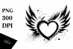 Simple Paintbrush Style Heart with Wings PNG Product Image 1