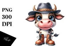 Watercolor Cow Hat Boots | Sublimation | Clipart Product Image 3