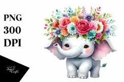 Cute Elephant in Cartoon-Style Watercolor | Clipart Product Image 1