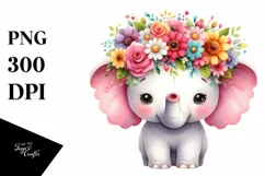 Colorful Flower Crown Elephant | Sublimation Clipart Product Image 1