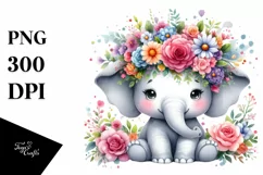 Colorful Flower Crown Elephant | Sublimation Clipart Product Image 1