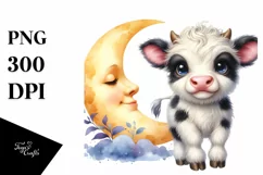 Cute Highland Cow on Moon Clipart, High-Resolution PNG Product Image 1