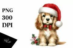 Cute Cocker Spaniel with Santa Hat, Summer PNG Product Image 1