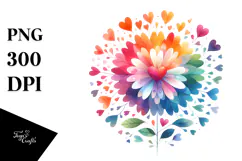 Colorful Simple Flower with Heart Petals PNG Product Image 1