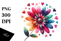 Colorful Watercolor Simple Boho Flower with Heart Petals, Product Image 1