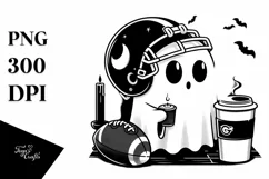 Ghost with Football Helmet Holding Coffee PNG Product Image 1