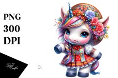Colorful Unicorn in Folk Dancer&#039;s Costume PNG Product Image 3