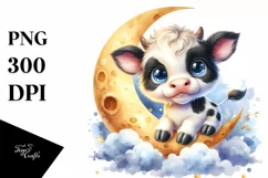 Watercolor Highland Cow Moon Sticker | Sublimation | Clipart Product Image 1