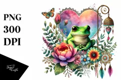 Adorable Frog Holding Heart PNG Product Image 1