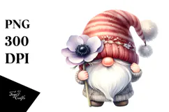 Watercolor Cute GNOME with Anemone, PNG Product Image 1