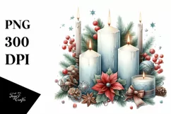 Washed Watercolor Christmas Candles PNG Product Image 3