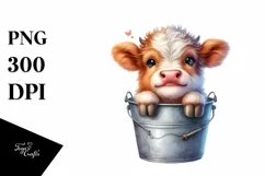 Watercolor Highland Cow Bucket Sticker | Sublimation | Product Image 1