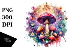 Vibrant Magical Celestial Mushroom with Tarot, PNG Product Image 1