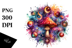 Vibrant Magical Celestial Mushroom with Tarot, PNG Product Image 1