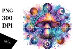 Vibrant Magical Celestial Mushroom with Tarot, PNG Product Image 1